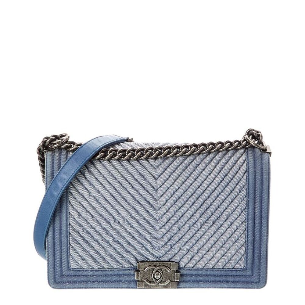 Chanel Blue Denim Chevron Large Boy Bag (Authentic Pre-Loved)